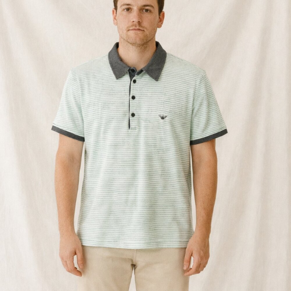 Emporio Armani Brad Easy Fit Green Stripe Polo Size S